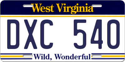 WV license plate DXC540
