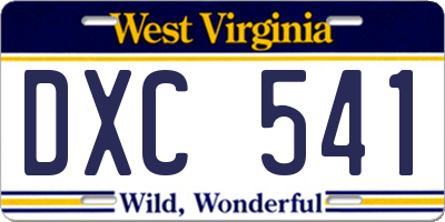 WV license plate DXC541