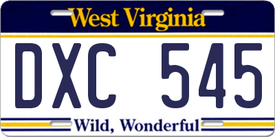 WV license plate DXC545
