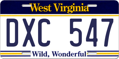 WV license plate DXC547