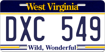 WV license plate DXC549