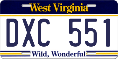 WV license plate DXC551