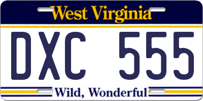 WV license plate DXC555