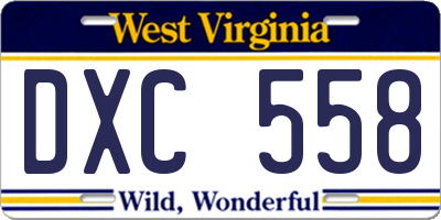 WV license plate DXC558