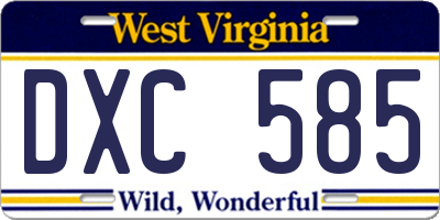 WV license plate DXC585