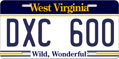 WV license plate DXC600