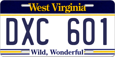 WV license plate DXC601