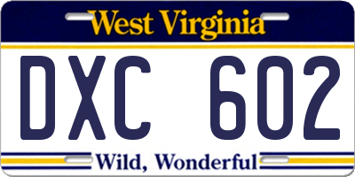 WV license plate DXC602