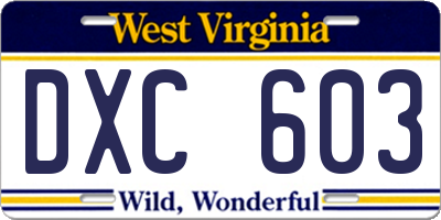 WV license plate DXC603