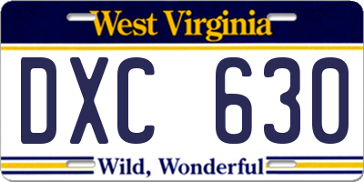 WV license plate DXC630