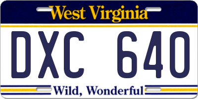 WV license plate DXC640