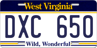 WV license plate DXC650