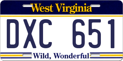 WV license plate DXC651