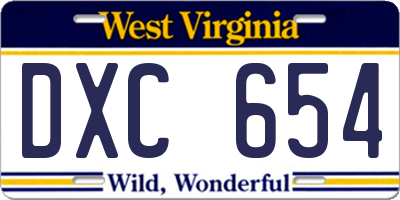WV license plate DXC654