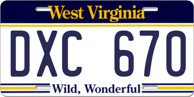 WV license plate DXC670