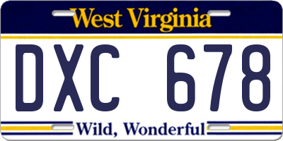 WV license plate DXC678