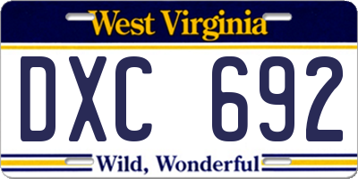 WV license plate DXC692