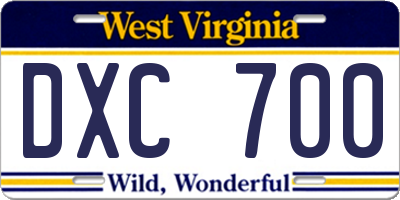 WV license plate DXC700