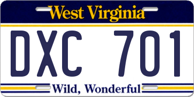 WV license plate DXC701