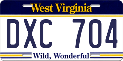 WV license plate DXC704
