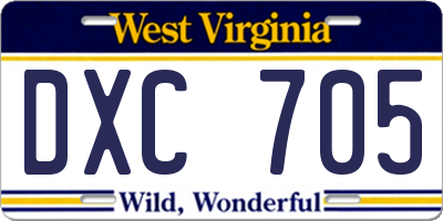 WV license plate DXC705