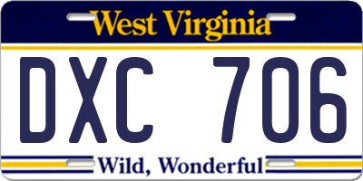 WV license plate DXC706