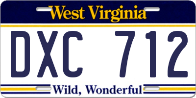 WV license plate DXC712