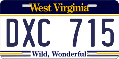 WV license plate DXC715