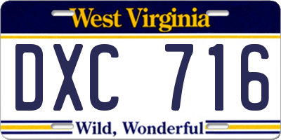 WV license plate DXC716