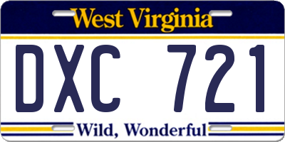 WV license plate DXC721