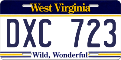 WV license plate DXC723