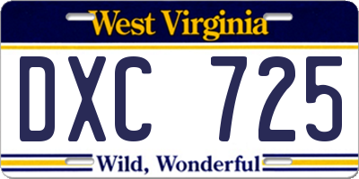 WV license plate DXC725