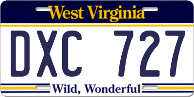 WV license plate DXC727