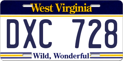 WV license plate DXC728