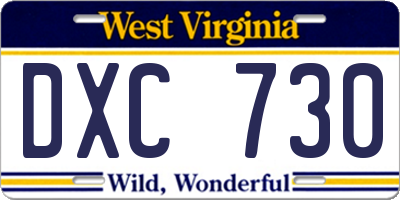 WV license plate DXC730