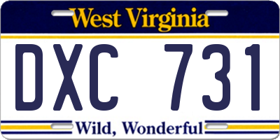 WV license plate DXC731