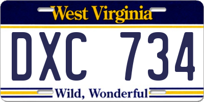 WV license plate DXC734