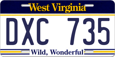 WV license plate DXC735