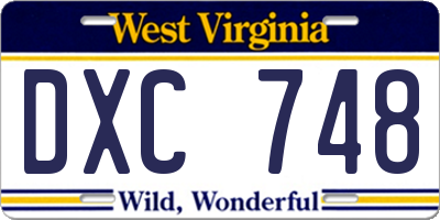 WV license plate DXC748