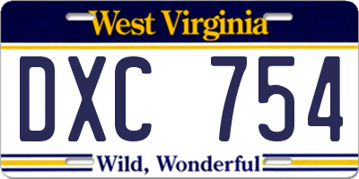 WV license plate DXC754