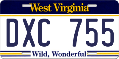 WV license plate DXC755