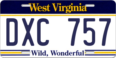 WV license plate DXC757