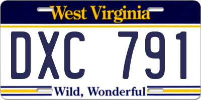 WV license plate DXC791