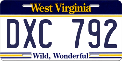 WV license plate DXC792