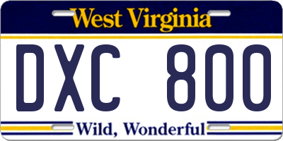 WV license plate DXC800