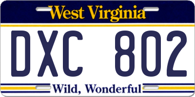 WV license plate DXC802