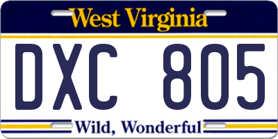 WV license plate DXC805