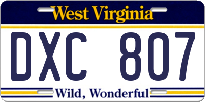 WV license plate DXC807