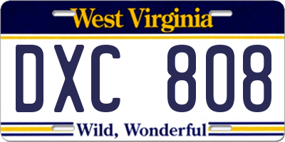 WV license plate DXC808