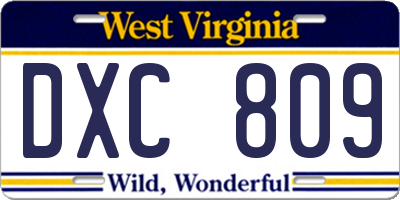 WV license plate DXC809